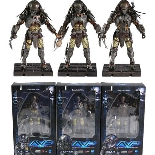 Hiya Toys AVP Celtic Chopper Unmasked Scar Predator 4.5" Action Figure Collection