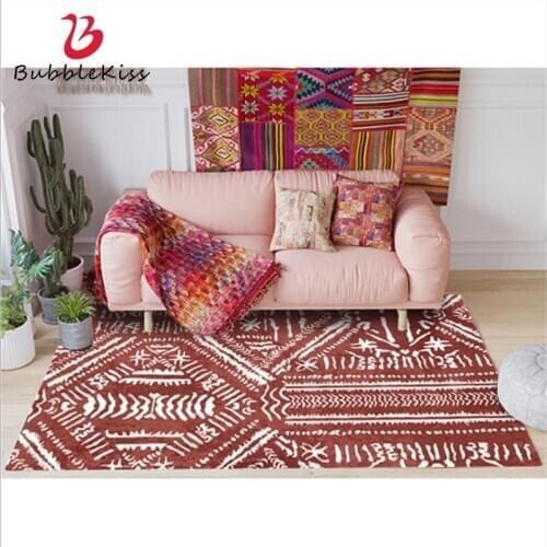 Bubble Kiss Indian Ethnic Style Red Rugs Crystal Velvet Non-slip Home Carpets for Living Room Soft Anti-wrinkle Floor Mats