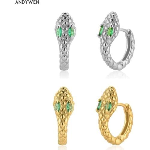 ANDYWEN 925 Sterling Silver Green Zircon Circle Hoops Pendiente CZ Huggies Clips Piercing 2020 Party Jewelry Loops Tiny