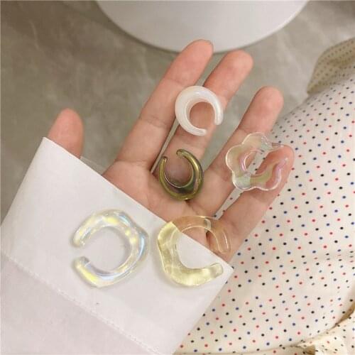 Korea 2021New Summer Simple Transparent Ear Cuff Geometric Flower Resin Acrylic Ear Clips Earrings For Women Girls Jewelry Daily