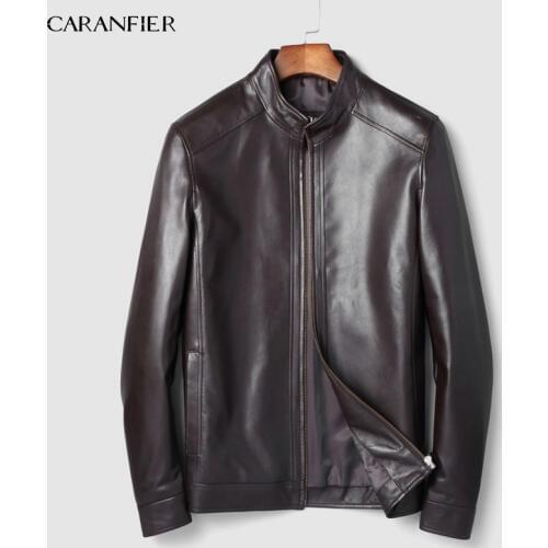 CARANFIER DHL Free Shipping Mens Jackets Genuine Sheepskin Leather Casual Slim Fit Coats Motorcycles Outerwear Overcoats M-4XL