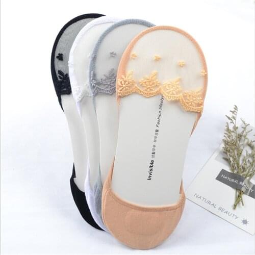Summer Lace Womens Socks Invisible Japanese Non-slip Shallow Mouth Socks Perspective Mesh Socks