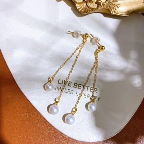 Hot sell lady trendy bridal earring round shape natural white genuine pearl gold plated women jewelry bridal new design gift