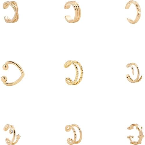 Gold Silver Color Metal Punk Small Ear Cuffs Clip Earrings No Hole Geometric Earcuff Without Piercing Ear Rings Party Jewelry