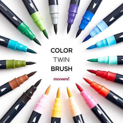Monami Color Twin Brush Watercolor Brush Pen Double Head Art Markers Sketching Painting Brush Lettering 04038
