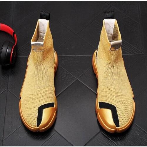High quality Mens Fashion Socks Shoes Sneakers Male high tops Shoes Casual Walking Shoe Footwear Autumn 2020 gold silver Shoe