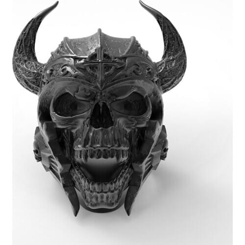 New Retro Bull Head Mask Warrior Skull Shape Ring Mens Ring Fashion Metal Horror Skull Horn Ring Accessories Party Jewelry