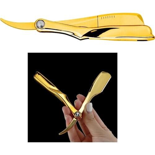 Men Barber Straight Razor Holder for Moustache Easy to Use Golden Retro Plastic Handle Double Edge Razor Men