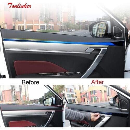 Tonlinker Interior Car Door Edge Cover stickers for Geely SX11 Coolray 2018-20 Car styling 4 Pcs Stainless steel Cover Stickers
