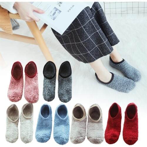 Men Women Silicone Fleece Non-Slip Indoor Floor Sock Winter Warm Knit Thicken Lined Slipper Socks Elastic Half Socks for Ladies