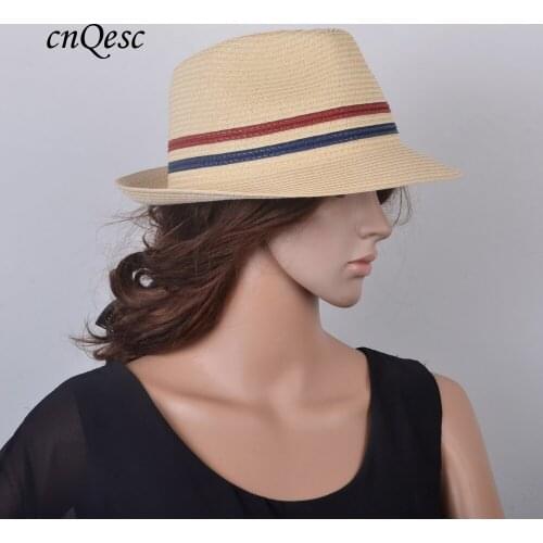 NEW DESIGN 2019 Women mens Natural/navy/red Trilby Fashion straw hat summer hat beach hat,UNISEX