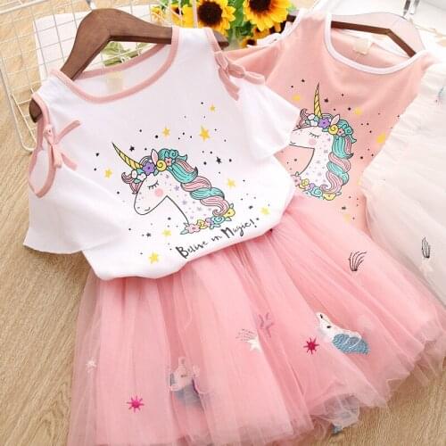 Onegame Girls Clothing sets Toddler Girl Party dress Cartoon Printed Flare Sleeve Tops tutu Dresses Kids Children vestidos