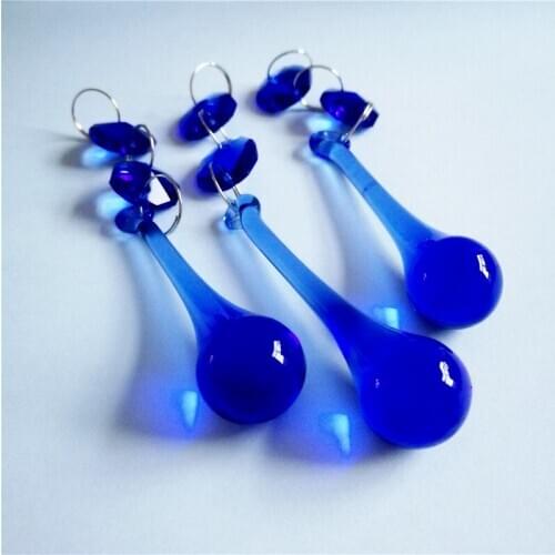 Wholesale 16*60mm Dark Blue Raindrop with 14mm Octagon Beads Crystal Chandelier Hanging Pendants,Beads Curtain Parts
