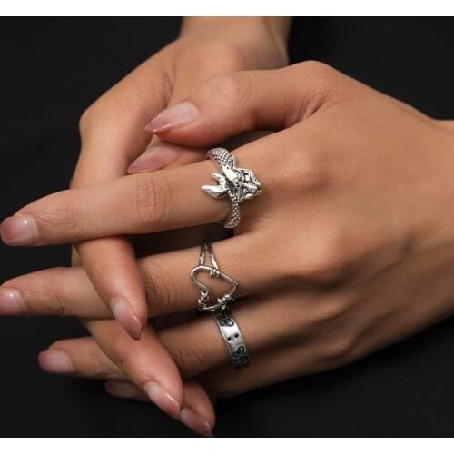 Origin Summer Hiphop Butterfly Hollow Love Heart Ring for Women Femme Open Trumpet Silver Color Metal Index Finger Ring Jewelry