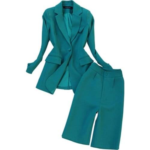 Autumn New suit female celebrities commuting Professional Blazer Women + High waist five-point pants two-piece Sets women