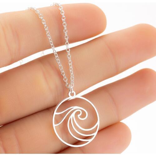 Punk Fashion Ocean Wave Necklace Pendant Geometric Beach Accessories Waves Chain Link Necklace Surfer Jewelry