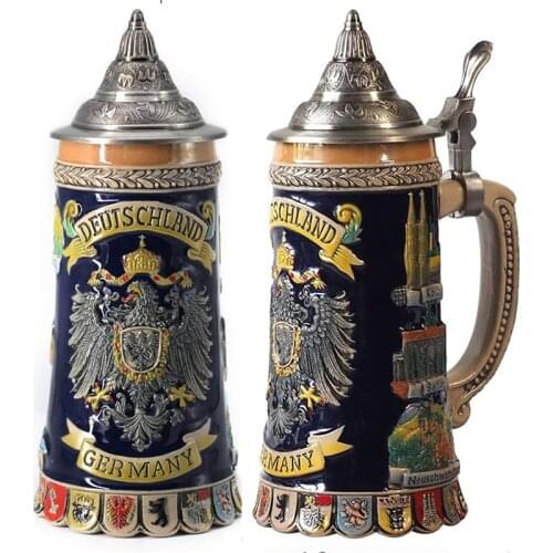 600ml Beer Mugs Big Capacity Germany Geographical Sign Classical Beer Mug 3D & Resin Steel Stainless Tankard Cup Best Fans Gift