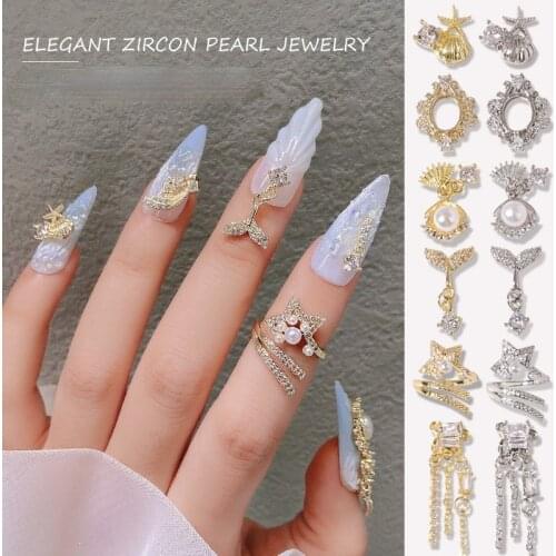 Ocean Series 3d charms Metal Nail art Jewelry Japanese Nail Decorations Manicure Zircon Diamond Charms Pendants