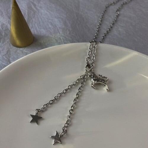 QiLuxy New Star Unicorn Pendant Necklaces Silver Color Tassel Hop Hip Necklaces for Women Men Fashion Party Jewelry