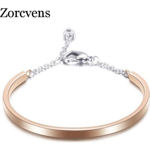 ZORCVENS silver color/Gold/Rose Gold/Black Colors 316L Stainless Steel Crystal Bangels Bracelets for women