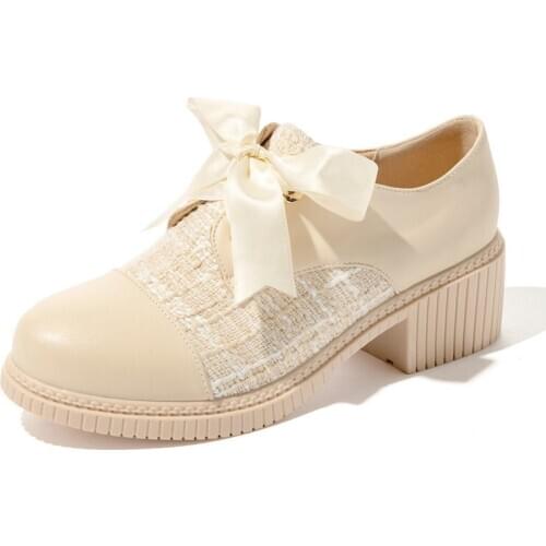 Elegant Fashoin Spring Women Mom Shoes Comfort Square Thick Sole Platform Brogue Shoes High Quality Round Toe Shoes Ladies 43