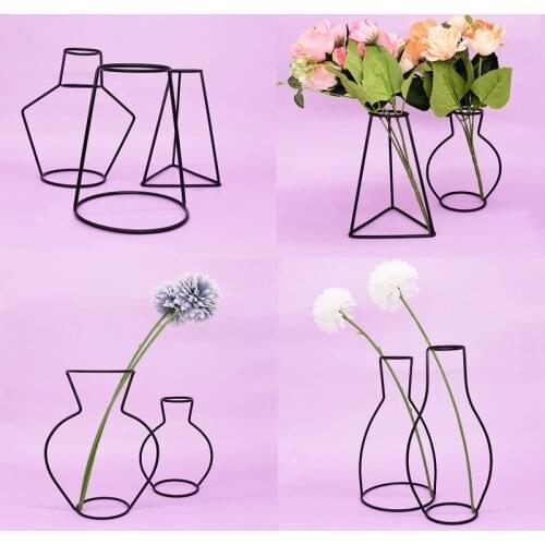 Retro Iron Line Flower Vase Nordic Style Decoration Home Modern Metal Plant Holder Flower Vase Living Room Office Tabletop Decor