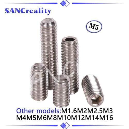Hexagon Hex Socket Set Screw Flat Point Allen Head M5Grub Screw Stainless Steel Headless Set Screw for 3D Printer