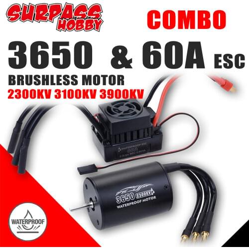 SURPASS HOBBY Combo Waterproof 60A ESC Combo 3650 Sensorless Brushless Motor 2300KV 3100KV 3900KV for 1/10 RC Car Tamiya Traxxas