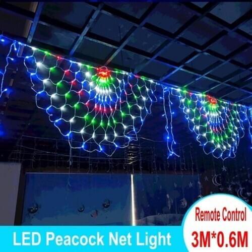 Fairy Garland 3M Peacock Net LED String Lights Outdoor Wedding Window Lights Christmas Wedding New Year Party Decoration Lamp