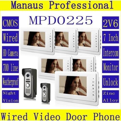 HighQuality Professional SmartHome 7 Inch TFT LCD Screen Video Intercom Phone,Two to Six Video Doorphone Kit Configuration D225a
