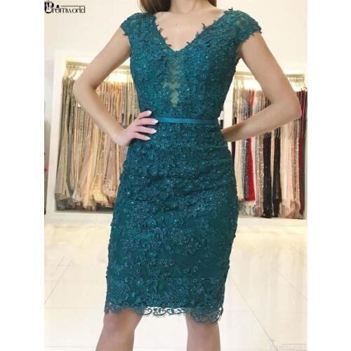 Green Homecoming Dresses 2020 Short Mini Lace Beaded Sparkle V-neck Sheath Elegant Graduation Party Cocktail Dresses