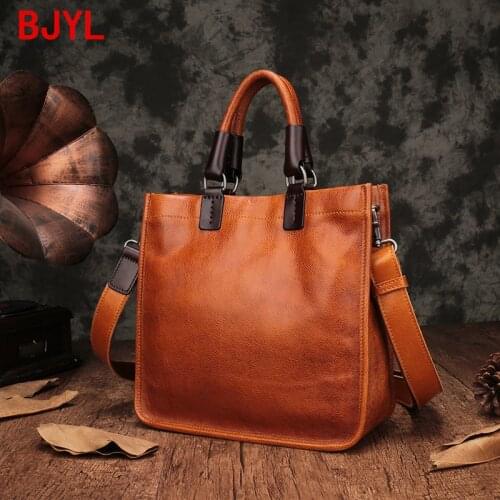 Genuine Leather Women Handbag 2020 New Square Tote Bag Diagonal Bag Female Retro Portable Briefcase Handmade Soft Leather Cotton