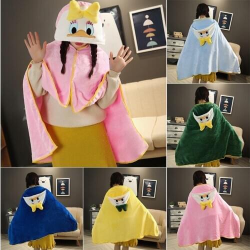 125cm Kawaii Duck Plush Cape Lazy Blanket Soft Cartoon Animal Stuffed Cloak Doll Cosplay Air Blankets Birthday Gift For Girls