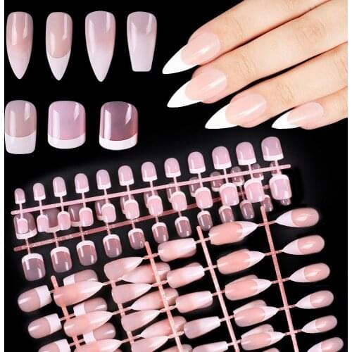 24pcs/set pink French false nails pointed crescent ballerina bridal manicure tools DIY full coverage false nails