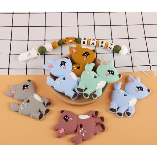 Kovict 5/10pc cartoon Animal Sika Deer Baby Silicone Teether Rodent BPA Food Free Silicone Dental Care Nipple Clip Silicone Bead