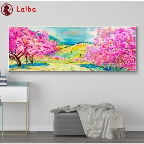 5d diy diamond painting abstract pink Cherry blossom scenery full square round diamond embroidery New arrivals large size decor
