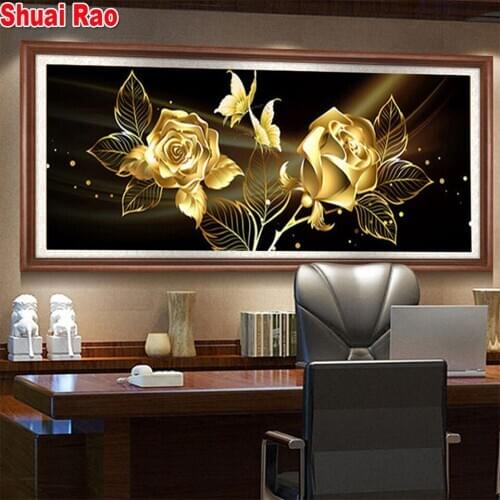 5D DIY Diamond Painting Full Square Round Gold Rose Flower Diamonds Embroidery Kits Rose Decorations Home Gift