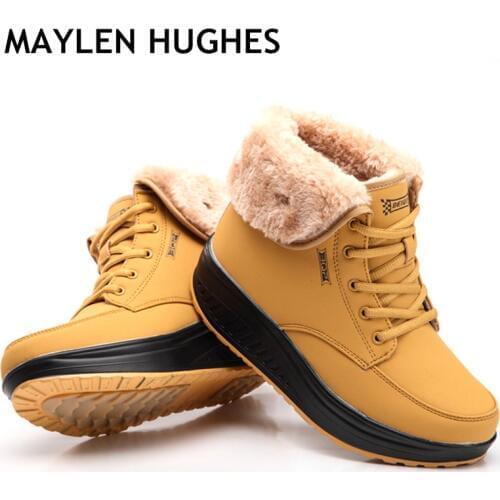 2018 New Fashion Women Female Boots Winter Women Warm Snow Cotton-paddeVelvet Shoes Fur Ankle Boots For Women Lace Up Heel boots