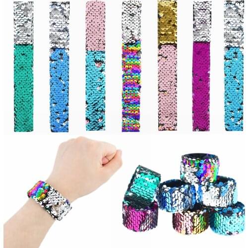 5pcs Mermaid Slap Bracelets Two-Color Magic Sequin Glitter Wristband Patted Bracelet Kids Birthday Wedding Party Favors Decor 8z