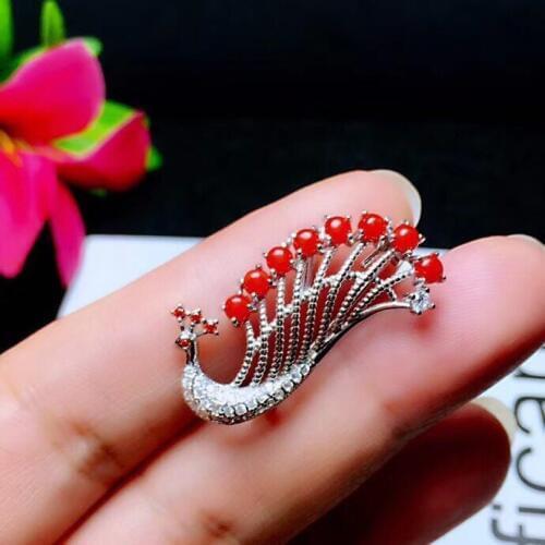 Natural coral brooch, 925 silver, exquisite craftsmanship, hot-selling style seabed organics