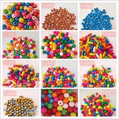 Beads DIY Accessories Various Sizes 100 Pieces of Color Mixed Color Wooden Beads Wooden Unfinished Wood