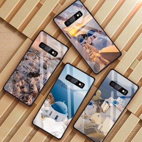 Beautiful Oia Santorini Greece Tempered Glass Phone Case For Samsung S8 S9 S10 S20 PLUS J6 J8 2018 NOTE 8 9 10 Cover Shell