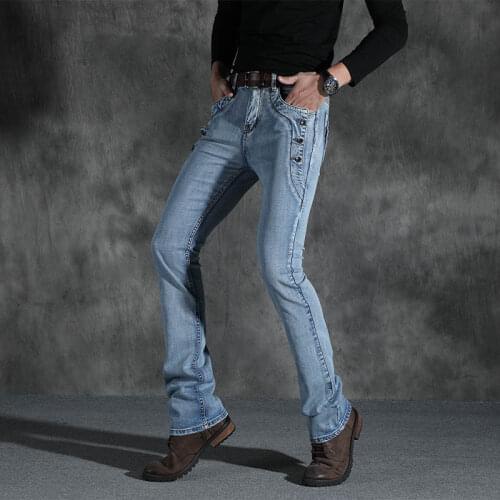 Mens Stretch Flared Jeans Men Black Blue Fashion Designer Bootcut Jeans Trousers Straight Boot Cut Flare Jean Homme Black Blue