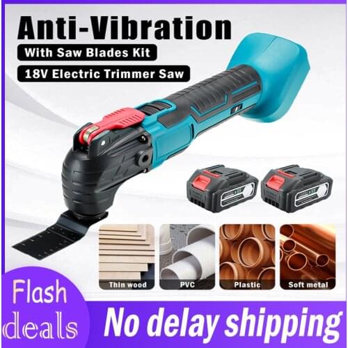 Anti-Vibration Variable Speed Trimmer Renovator Electric Saw With 18 pcs Saw Blades Kit 18V Quick-Release Oscillating Multitool