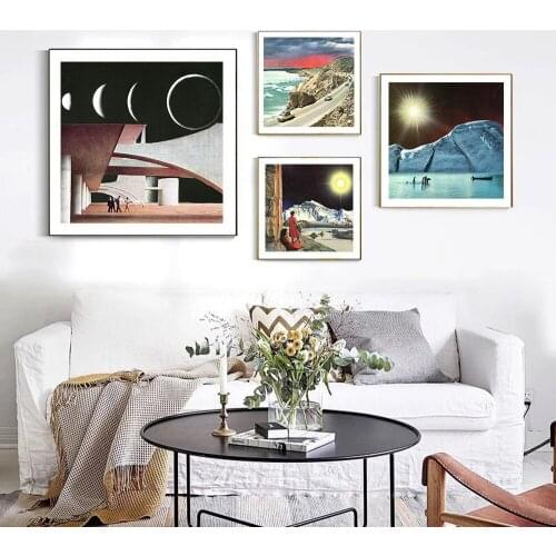 Moons Sci Fi Retro Poster Art Prints The Morning Light Collage Surreal Canvas Painting Wall Picture For Living Room Home Decor