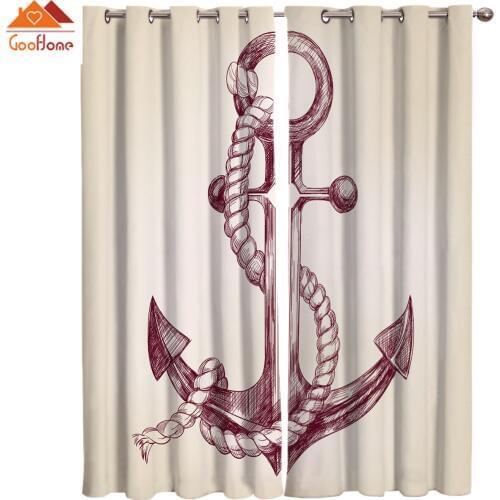 Anchor Hemp Rope Sailor Navigation Old Heavy Travel Window Curtains Living Room Outdoor Fabric Drapes Curtain Home Decor