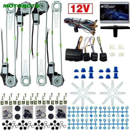 MOTOBOTS 1Set DC12V Car/Auto Universal 4 Doors Electronice Power Window kits With 8pcs/Set Swithces and Harness #FD-2845