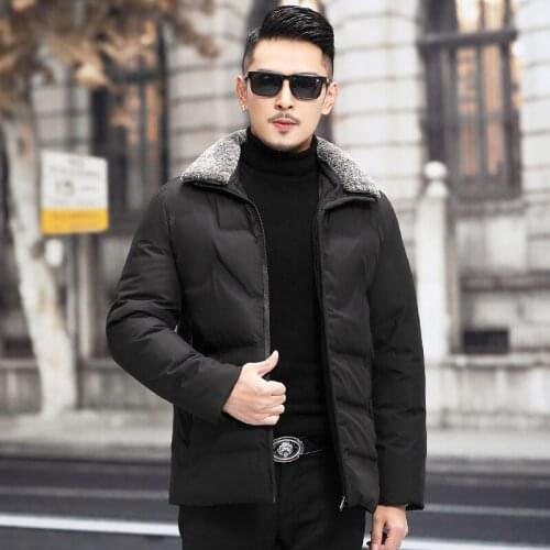 Winter Korean Mens Turndown Collar Cotton-Padded Jacket Men Solid Fur Collar Coat Business Casual Thick Overcoat Male L-5XL