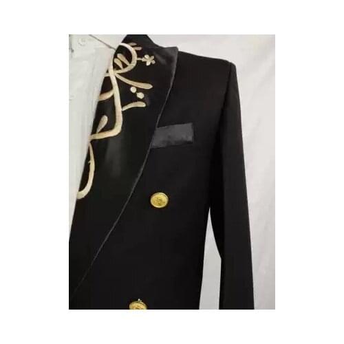Real men collar embroidery event/red carpet/stars long coat/stage performance/studio/dance swallowtail jacket can customs size