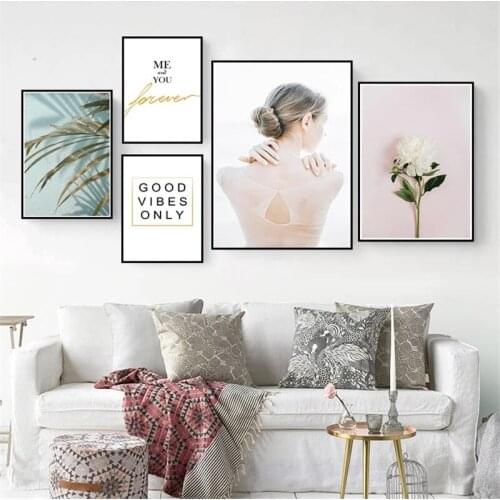 Forever Quote Wall Decor Painting Canvas Prints Pink Flowers Wall Pictures Poster Nordic Scenery Home Decor